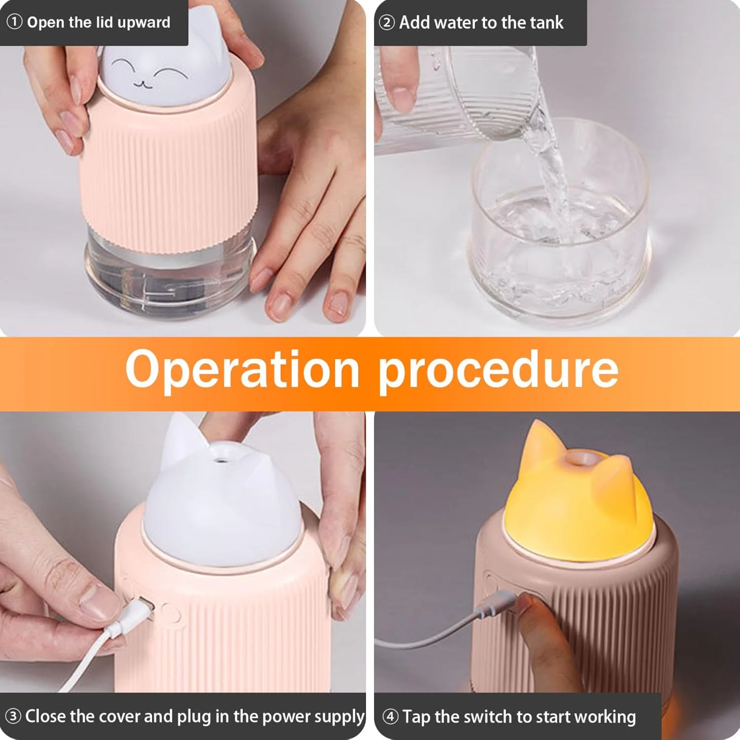 Humidifier 300ML USB Cute  Shape Desk Humidifier with 2 LED Colors Night Light 2  Modes Quiet Portable Small Humidifier for Car