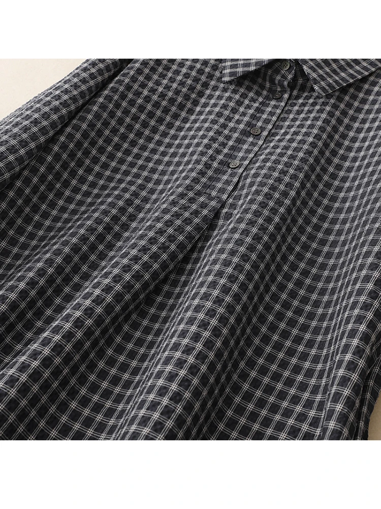 فساتين قميص منقوشة عتيقة من القطن للنساء فستان جديد فضفاض غير رسمي بأكمام طويلة ملابس أنيقة لربيع وخريف 2025