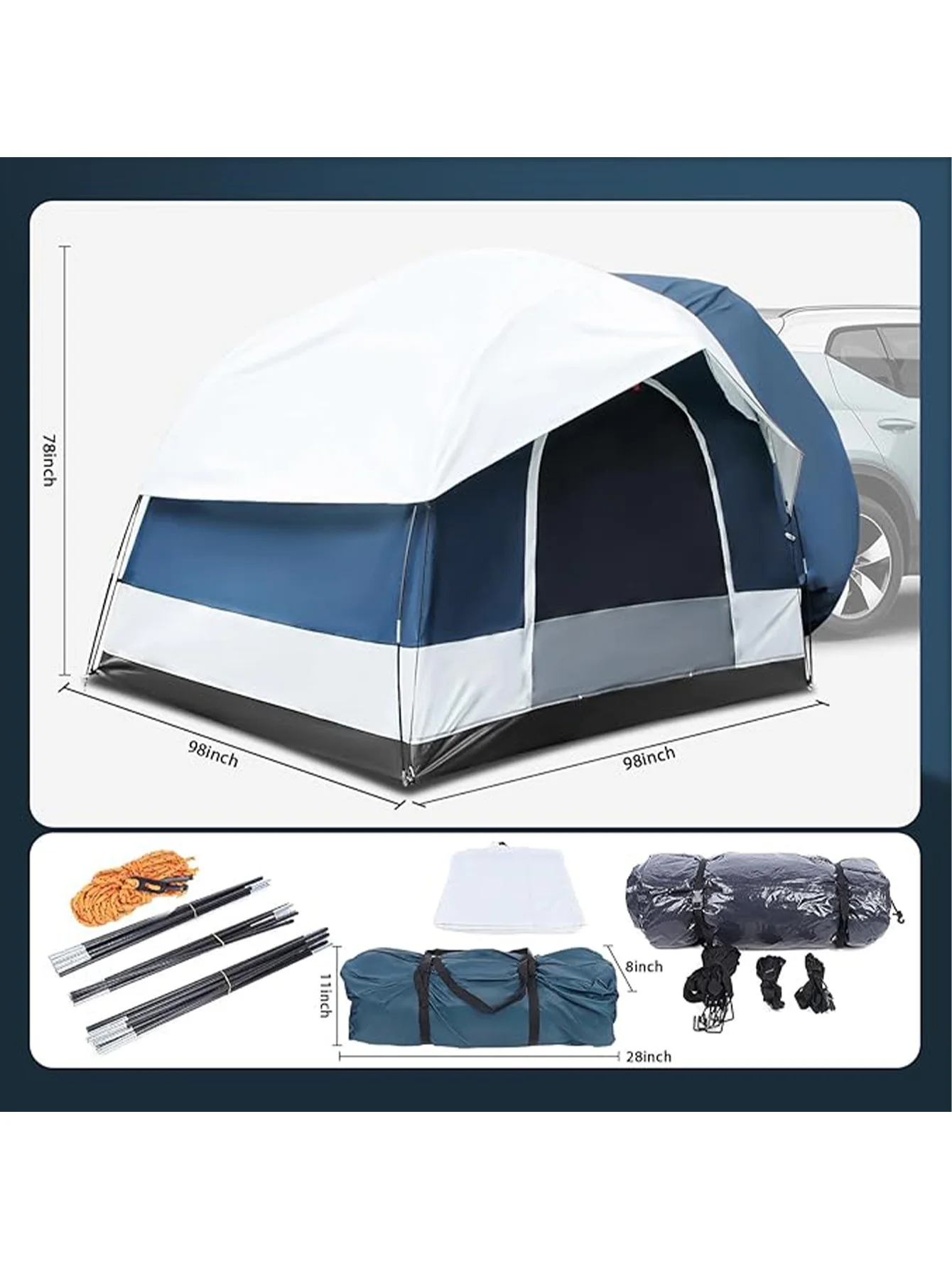 SUV Camping Tent, Ourdoor SUV Tent With Double Door Design, Waterproof PU2000mm Double Layer For 6-8 Person, Camping Outdoor Tra