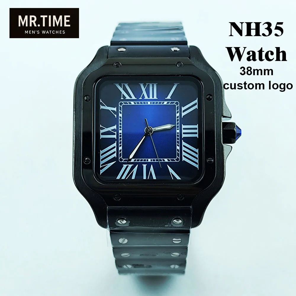 2026 Hot NH35 Black Watch High Quality Watch Blue Watch Men's Stainless Steel Automatic Watch Customized Logo NH35 Movement