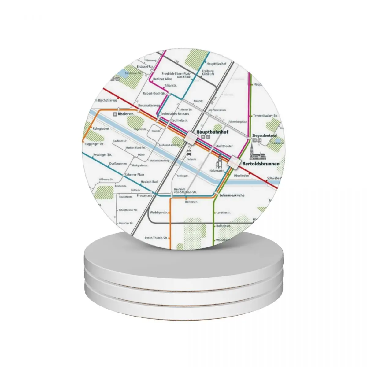 

Freiburg City Rail Map Square Ceramic Coasters (Set of 4) original for table christmas holder Coasters