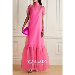 YUNLAN Gorgeous Dubai Mommy Wear Pink Formal Evening Dress 2024 Saudi Wedding Guest Elegant Ruffled Organza Maxi Party Dress