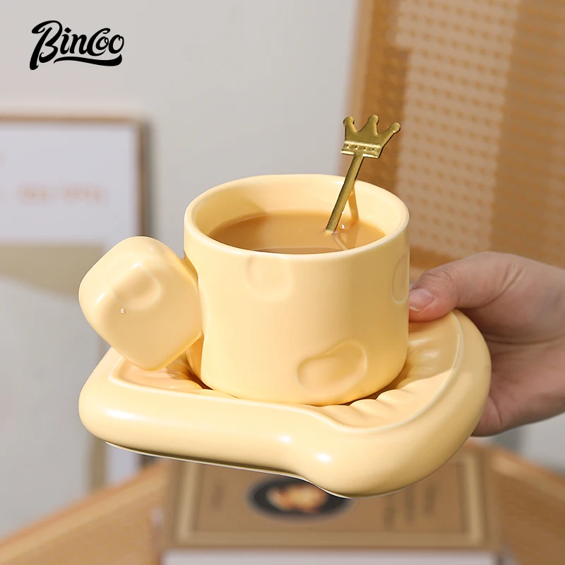 

Bincoo high-value ceramic mug creative cheese cheese coffee cup and saucer set high-end home trend drinking water cup 250ml