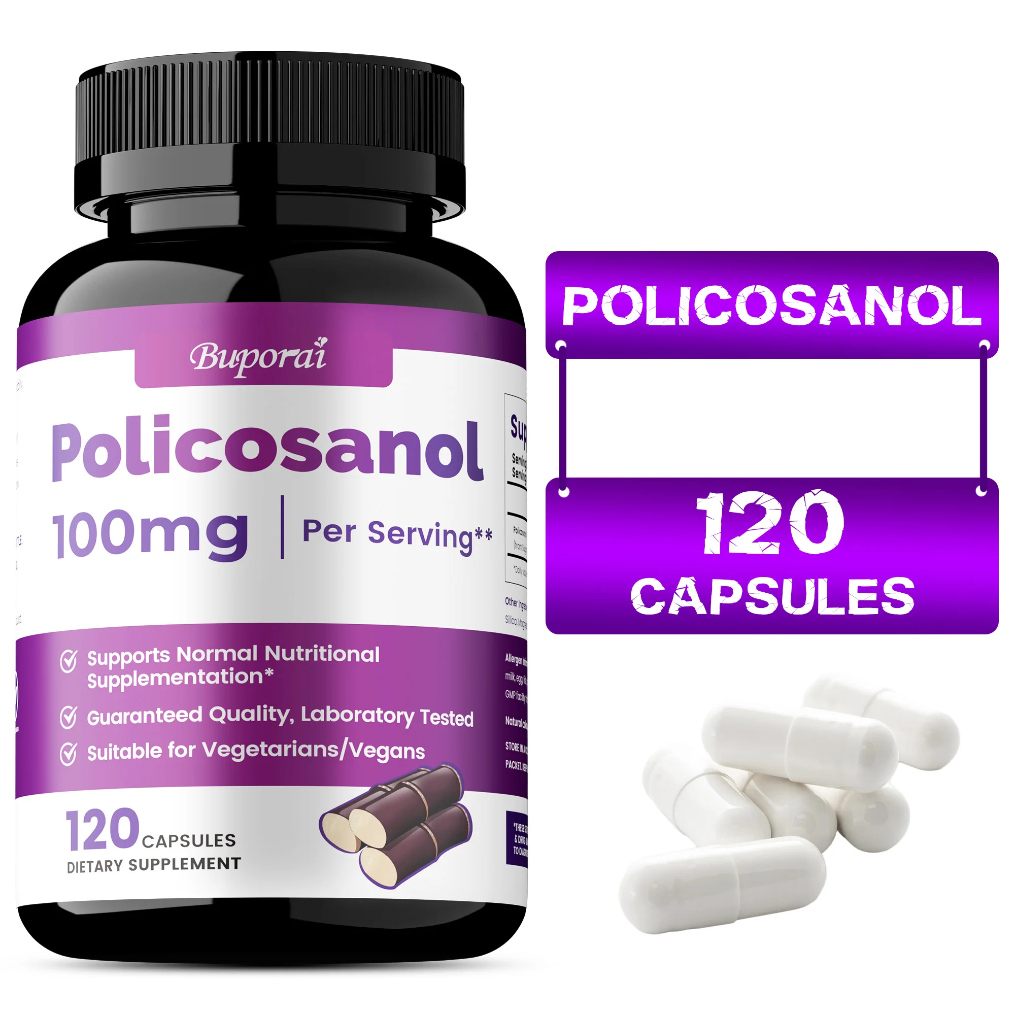 

Policosanol 100mg - Improves Circulation, Energy Production, Promotes Heart Health, Enhances Immune, Improves Energy, Non-GMO