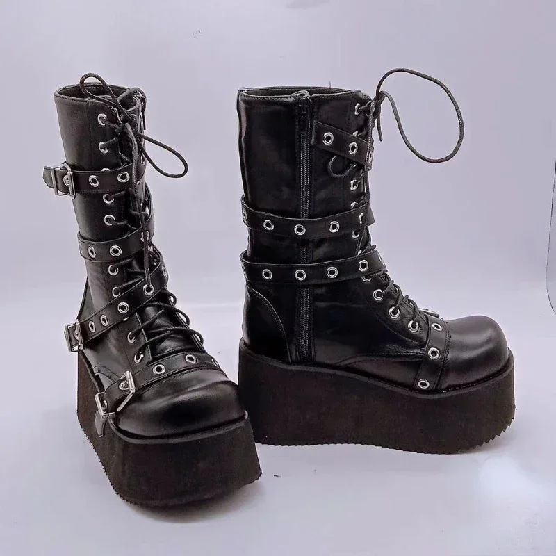 Women Boots Cosplay Mid-calf Boots High Platform Wedges Boot 2024 New Designer Gothic Shoes for Women Botas Comfy Women Boots