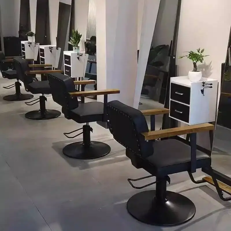 Japanese Retro Salon Chair Dyeing Hair Trendy Cream Wind Unique Barber Chair High-end Rotate Silla De Barbero Home Furniture