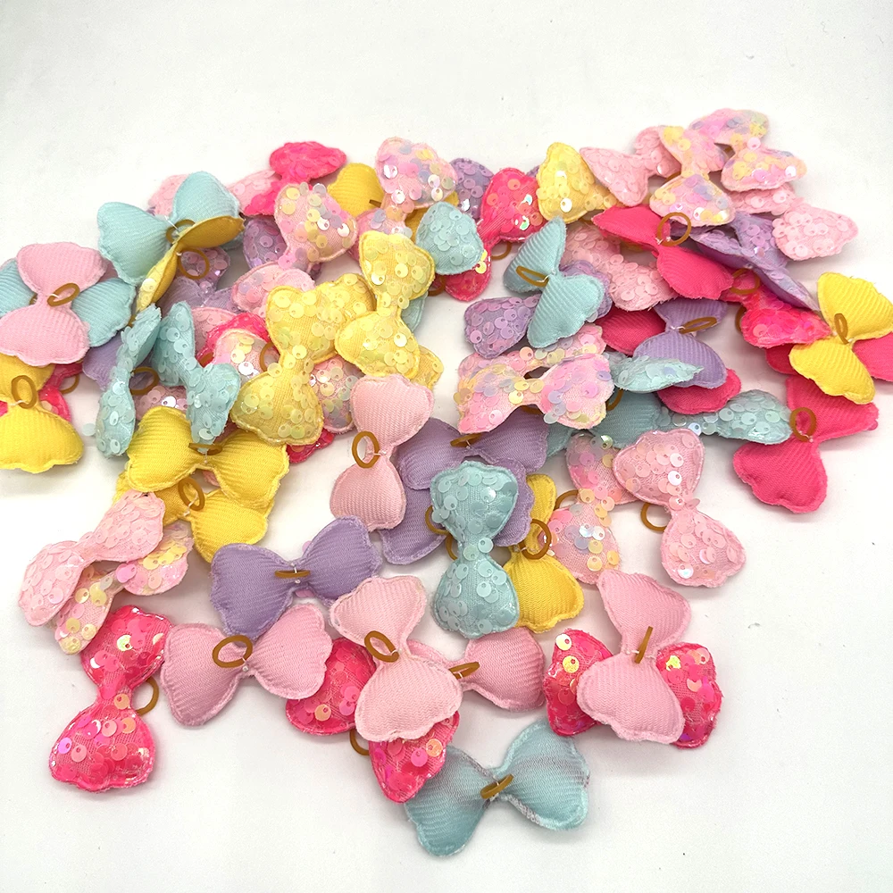 100pcs Sequins Style Dog Bowknot Pet Hair Bows Decorate Bows with Rubber Band for Small Dogs Puppy Pet Headwear Dog Accessories