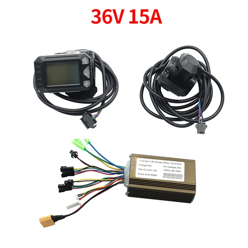 36V 15A Brushless Motor Controller+LCD Display with Thumb Throttle for 8/10 Inch Electric Scooter MTB ATV Conversion