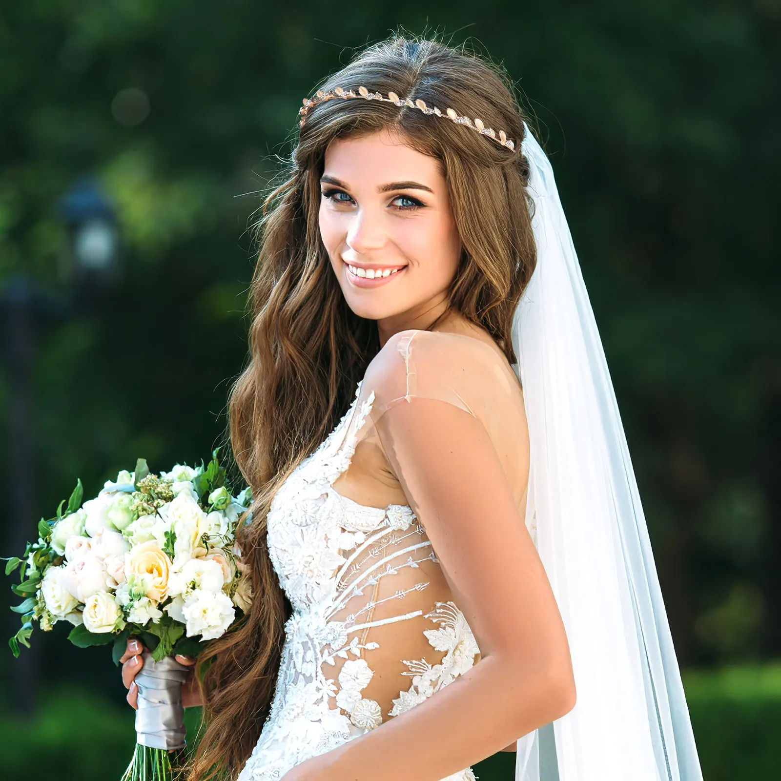 6Pcs Rhinestone Wedding Hair Crown Bridal Headband Pearl Crystal Embellished Comfortable Easy-Fit Hair Band for Banquet Prom