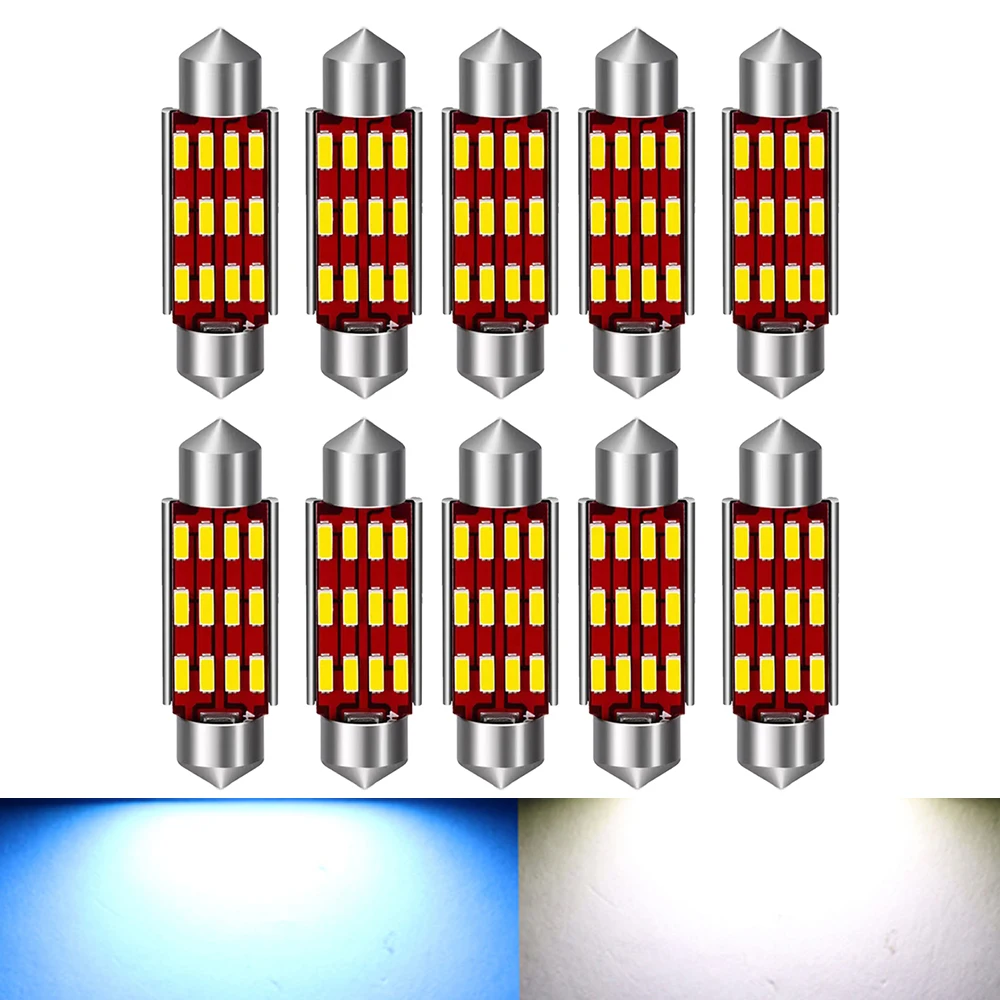 

10x Car Festoon Lights 31mm 36mm 39mm 41mm Reading Lights Auto Interior Dome Lamp Reading Bulb White C5W C10W 4014 LED Ice Blue