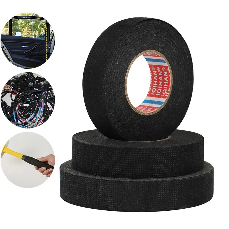 เทปผ้าติดรถยนต์กาวเทปกันความร้อน15ม./20ม. สำหรับมัดสายไฟรถยนต์เทปความร้อนไฟฟ้า8-19มม.