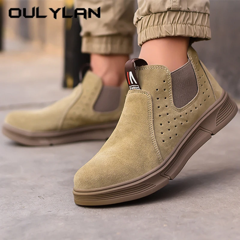 

Suede Leather Comfortable Work Shoe Mid Top Anti Puncture Sportshoes Safety Shoes Fashionable Lightweight Anti Smashing Weldersh