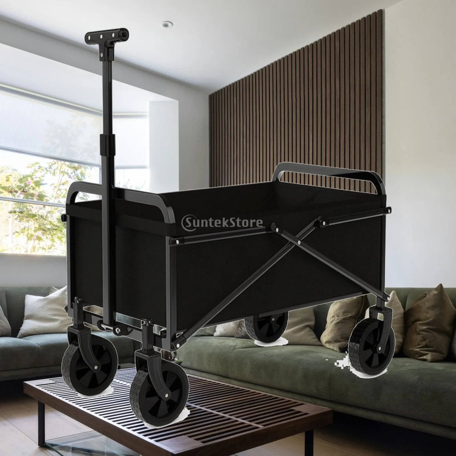 Folding Utility Wagon Cart for Outdoor Camping Picnic Beach Travel Heavy Duty Steel Frame Collapsible Smooth Rolling Wheels