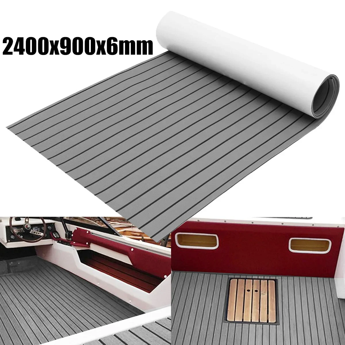 

1Roll Self-Adhesive 2400x900x6mm Marine Flooring Faux Teak EVA Foam Boat Decking Sheet Accessories Floor Mat Decor Gray Carpet