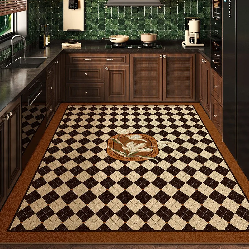 Floral Classical Style Carpet PVC Leather Kitchen Foot Mats Anti-slip Durable Floor Mat Oil-resistant Washable Easy Clean Rug 러그