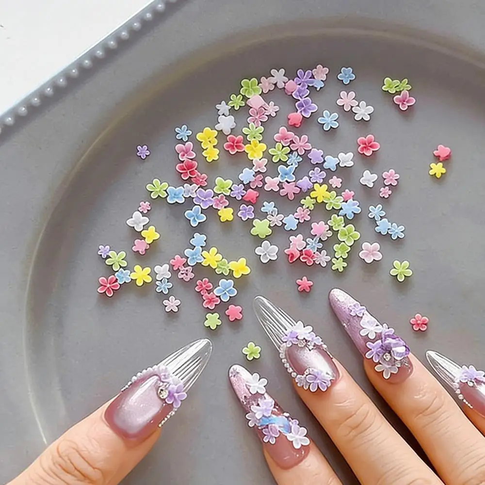 50/100Pcs 3D Colorful Flower Nail Charms Mixed-Size Resin Five-Petals Florals Nail Art Decoration Spring DIY ManicureAccessories