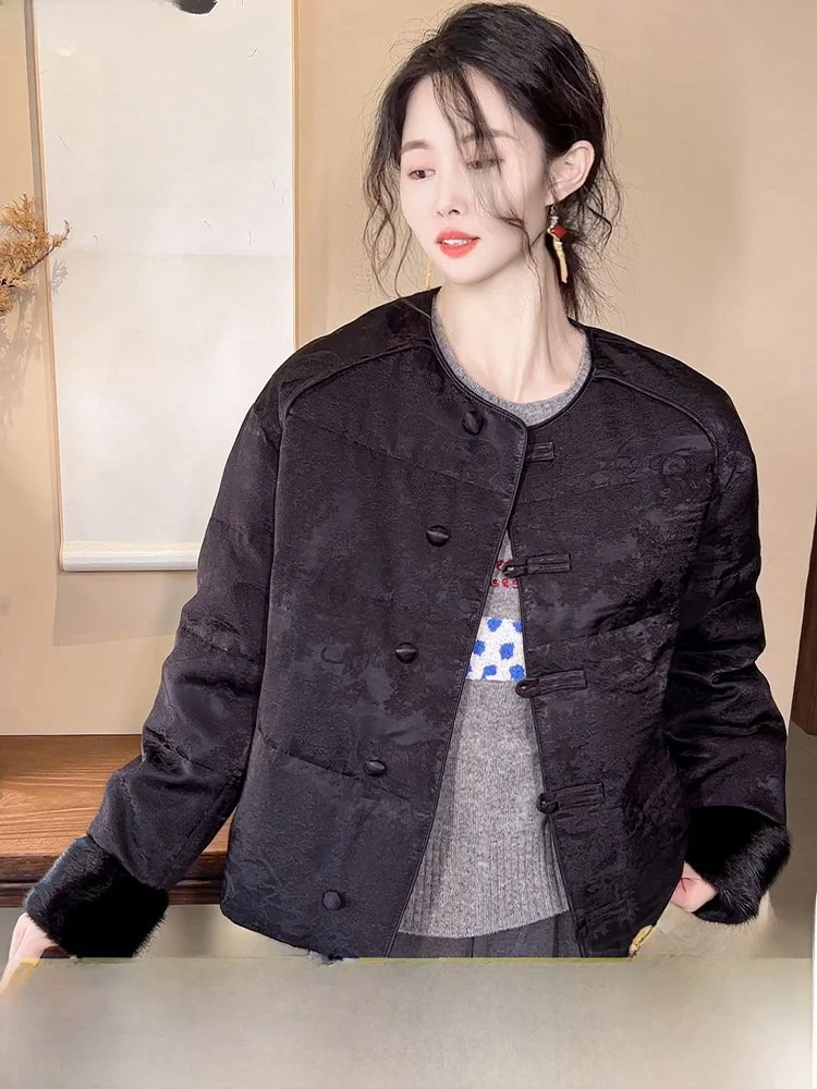 

Женская новая зимняя куртка Bla Du из гусиного пуха и меха норки, с эффектом шелковой окраски, в китайском стиле