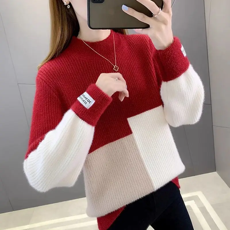 Coltrui Vrouwen Dikker Color Blocking Nertsen Bont Gebreide Trui Herfst Winter Losse Basic Trui Jas Femme Jumper