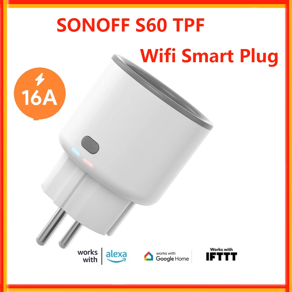 SONOFF S60 TPF Wifi Smart Plug with Energy Monitor Voice Control 16A EU Smart Socket Via eWelink APP Work with Alexa Google Home