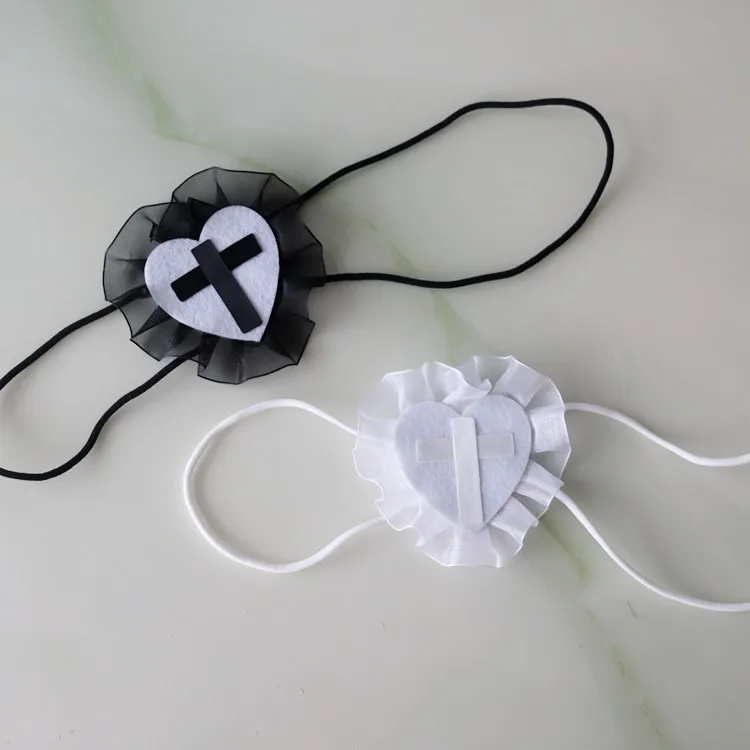 Eyepatch japonesa empregada Cosplay Jóias, bonito feito à mão Lolita Jóias, renda rosa branco