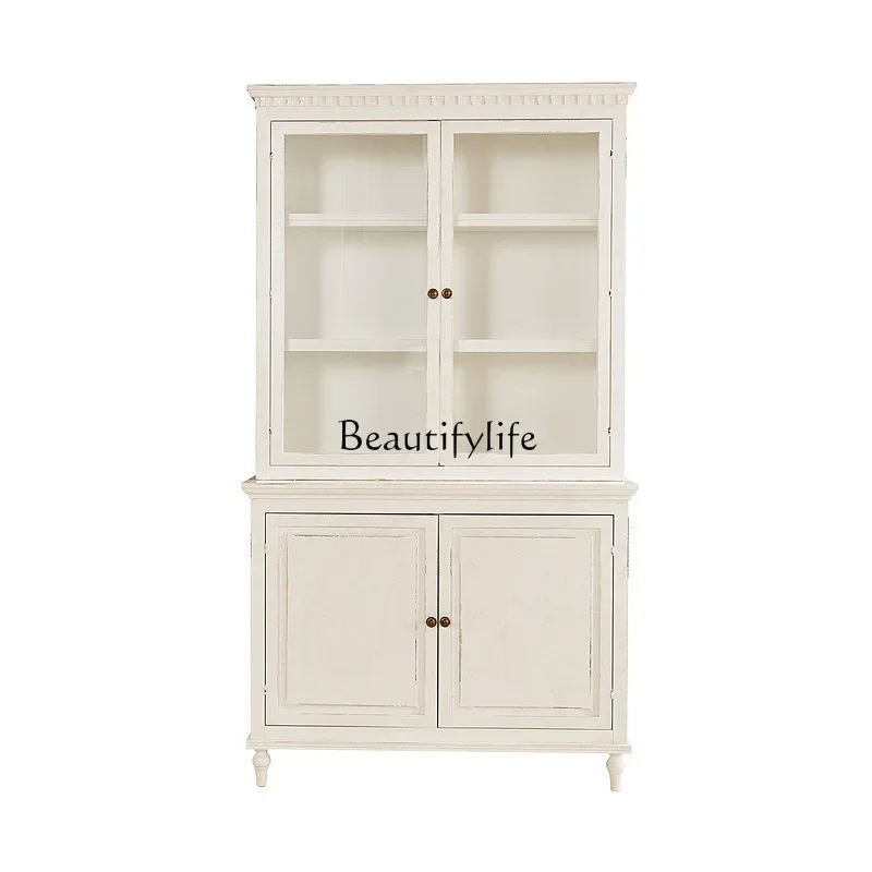 

LD33French retro solid wood wine cabinet neoclassical solid wood glass door bookcase