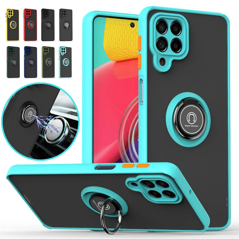 For Samsung Galaxy M53 5G Case Shockproof Armor Matte Hard PC Phone Cover For Sumsung M53 M 53 Magnetic Metal Ring Holder Funda