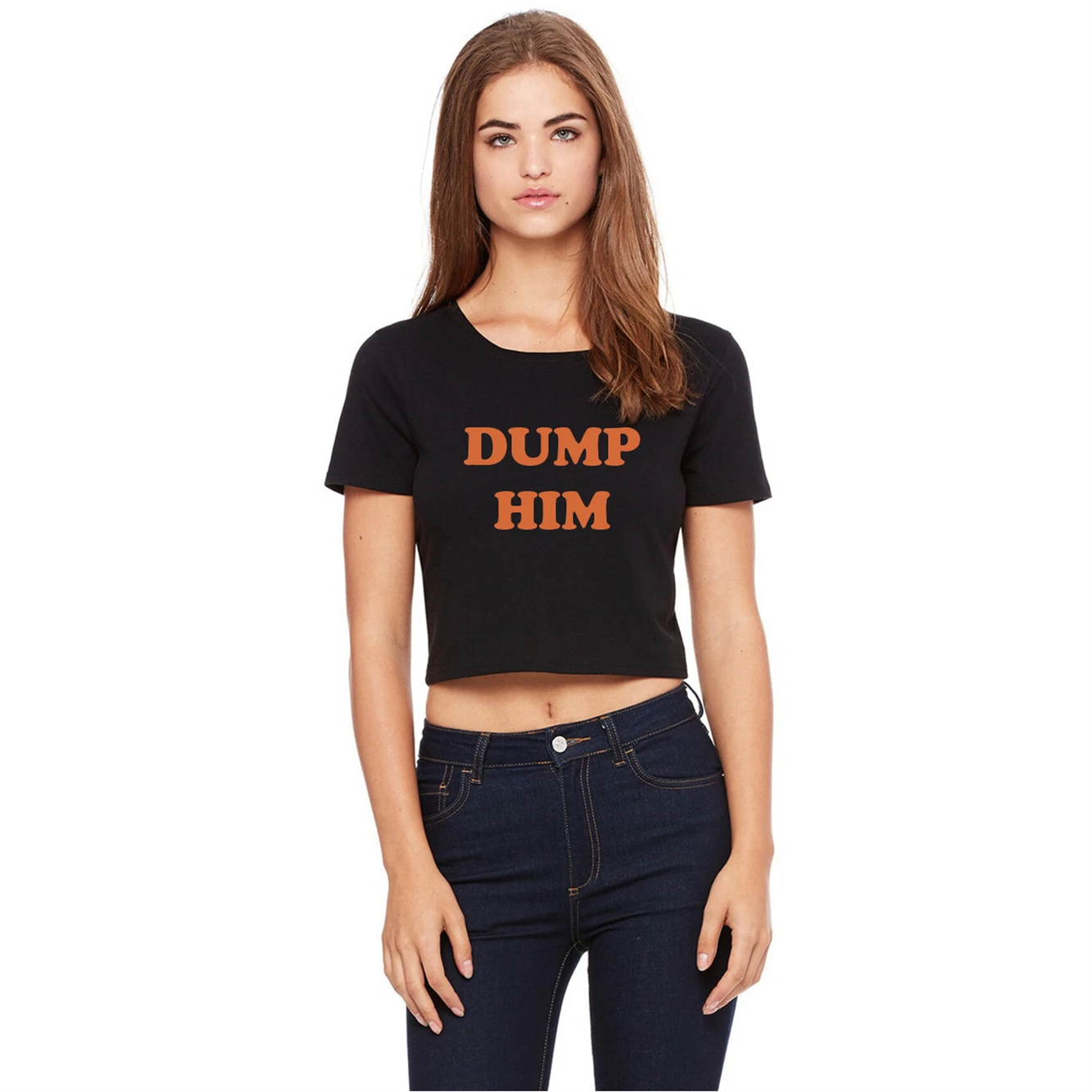 Orange Letter Printed Clothing Dump Him Cropped Tee Funny Top Baby Tee Y2K Graphic Short T-Shirt Slogan Custom Baby Shirt