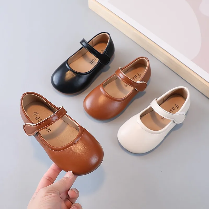 2024 Spring and Autumn New Children's Small Leather Shoes Korean Version of Fashion Retro Simple Soft Soled Girls Single Shoes