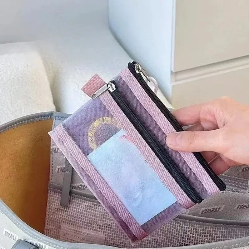 3PC Women's Mesh Coin Purse Wallet Clear Zipper Pouch Card Holder Key Money Storage Small Purses for Girls