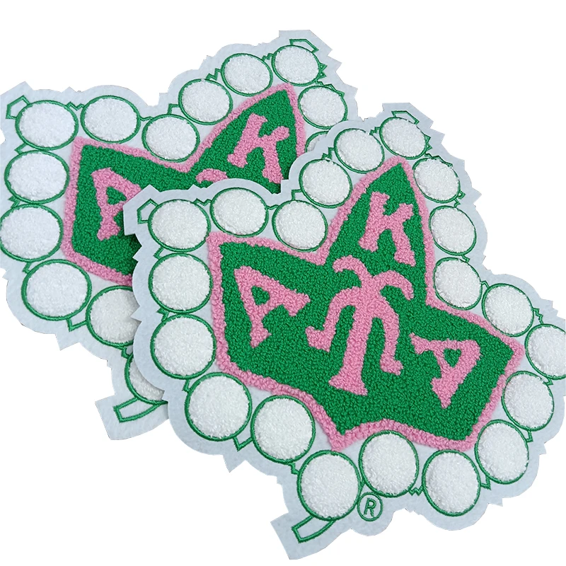 Large Chenille Pink AKA Sorority Pearl Ivy Shield Embroidered Greek Letters Applique Iron On Patch for Jacket Hoodies