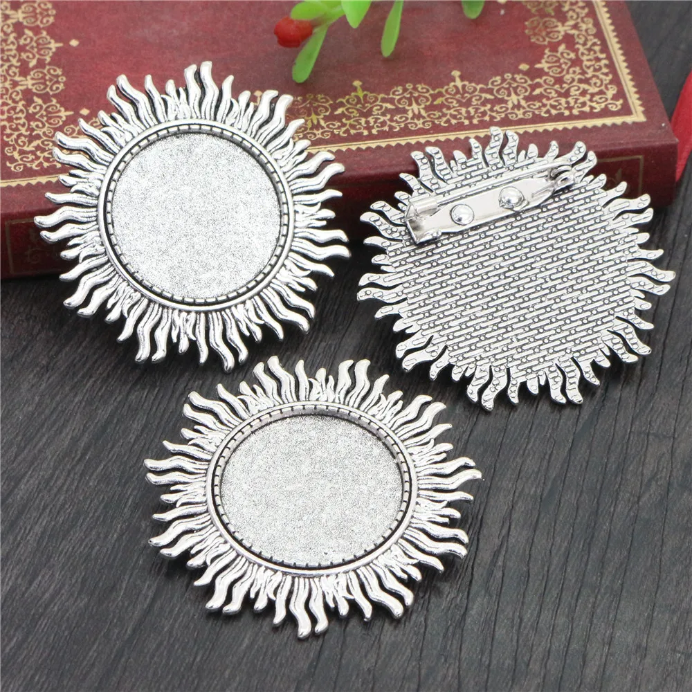 New Fashion 5pcs 25mm Inner Size Antique Silver Plated Bronze Brooch Leaves Style Cabochon Base Setting