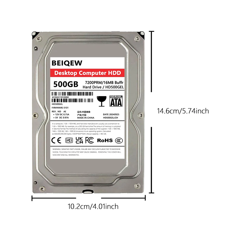 Disco rigido desktop HDD da 500 GB 16 MB cache 7200 giri/min Disco rigido interno da 3,5 pollici SATA 3.0
