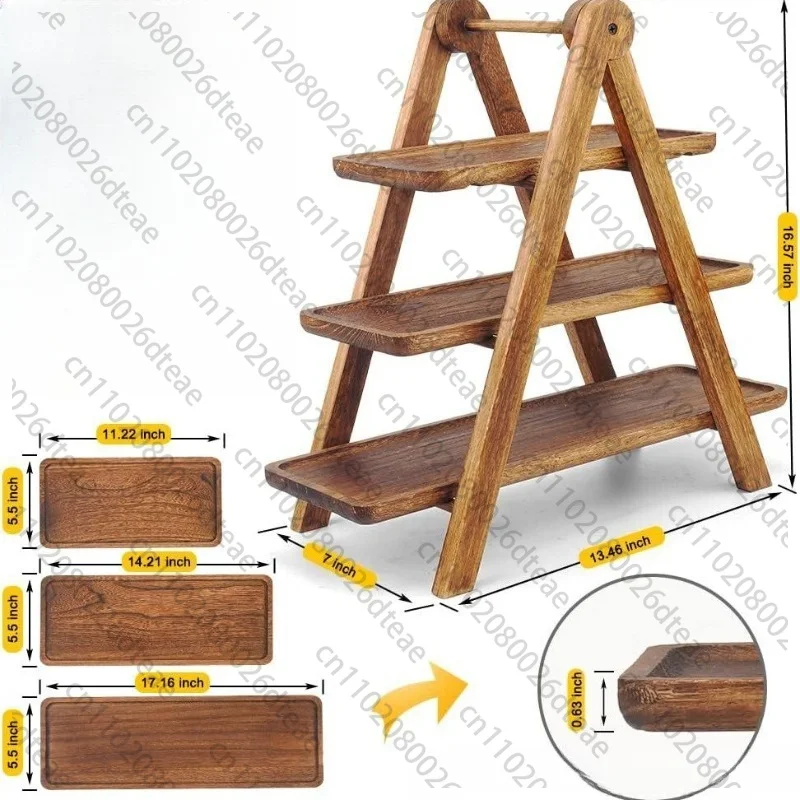 Wooden Serving Platter 3 Tier Serving Tray Multi-Function Rectangular Serving Stand Food Storage Shelf For Home Kitchen