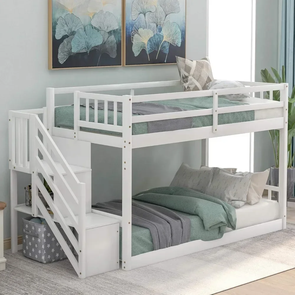 

Bunk Bed ,with Storage Staircase, Twin Size Bunks Beds for Kids, Teens, No Box Spring Needed, Wood Bunk Bed Frame