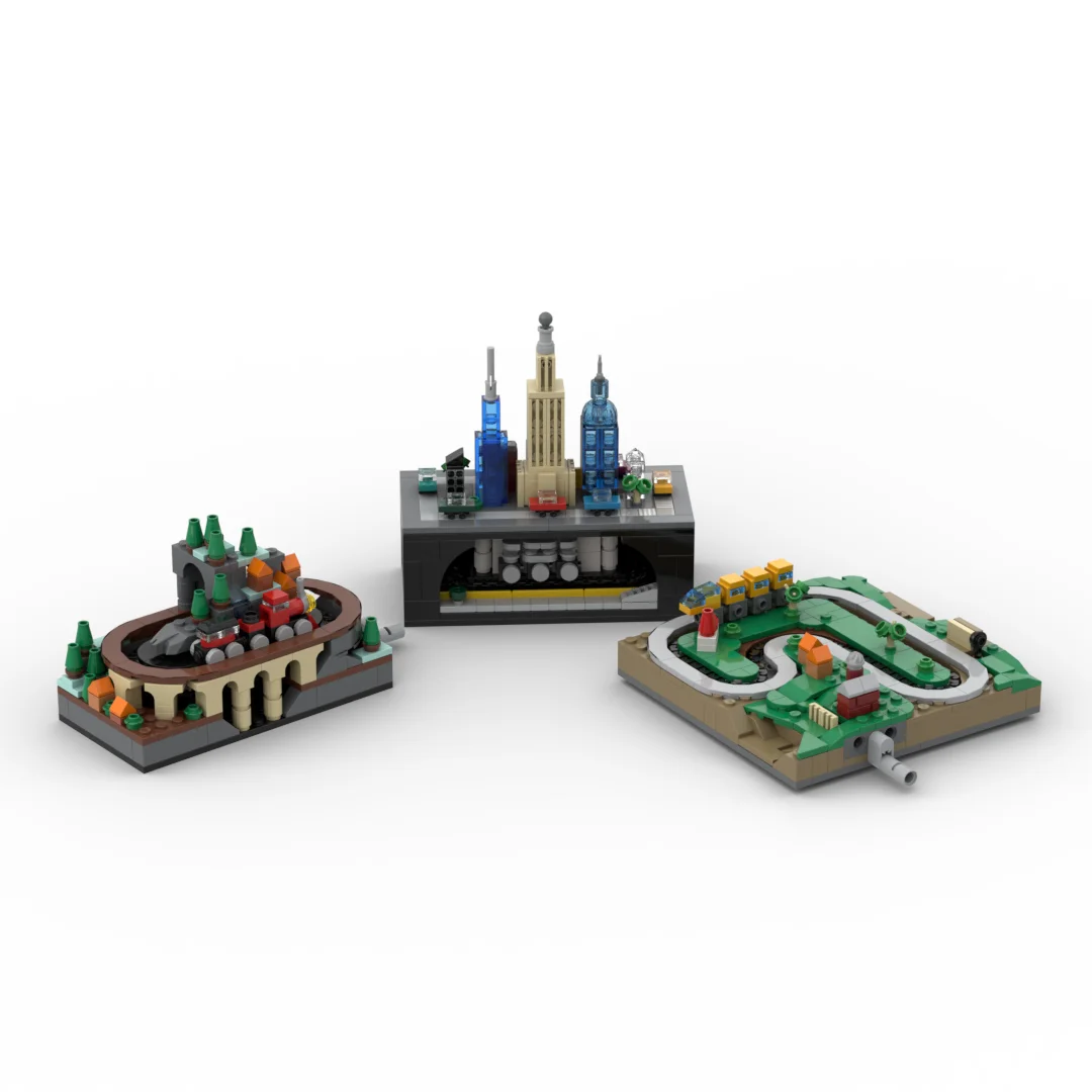 

MOC City Street View Train Building Blocks Can Manually Drive Train Model Mini Landscape Modeling Set