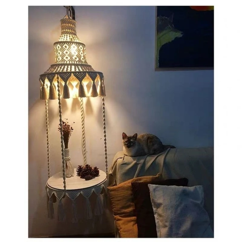 

Nordic ins chandelier bohemian hand-woven coffee table home bedroom bedside bed and breakfast soft lampshade retro