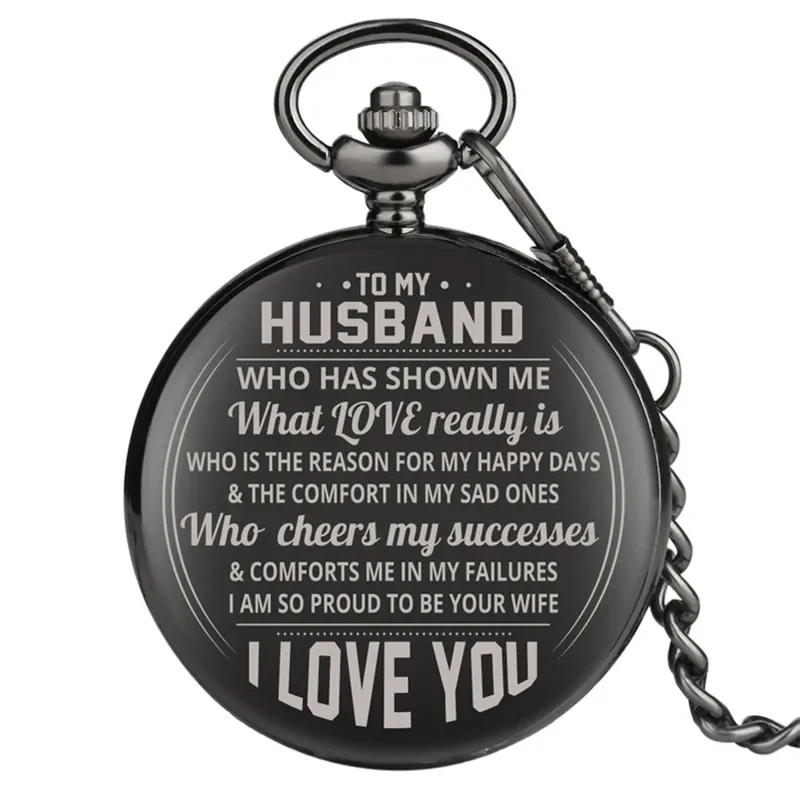 Creative Pocket Watch I Love You To My Husband Quartz Movement Clock with Pendant Chain Anniversary Gift To Lover Timepiece