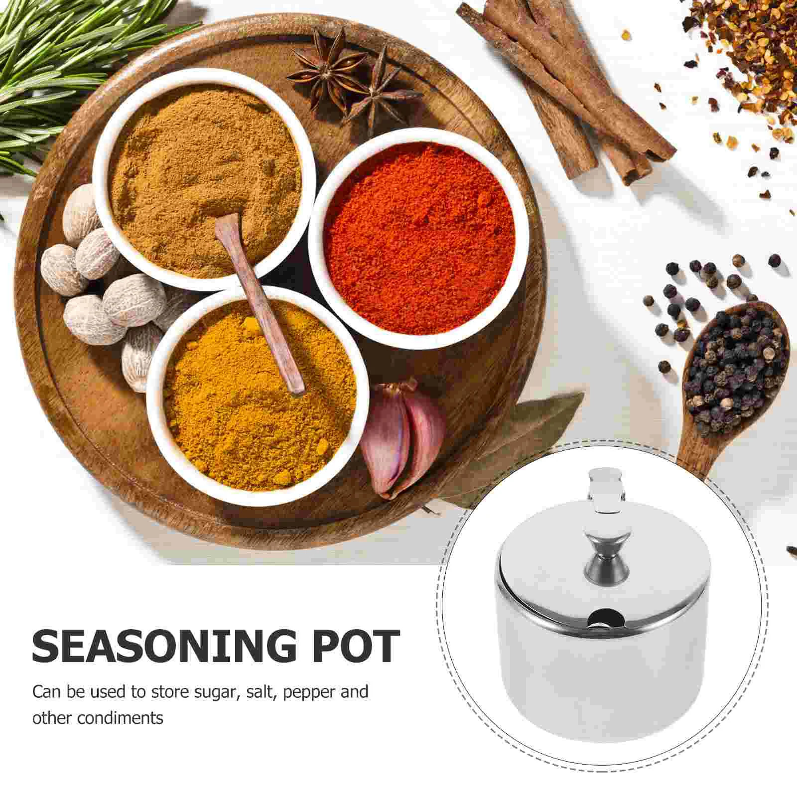 Stainless Steel Sugar Bowl Camping Seasoning Jar Condiment Containers with Lids Dispenser Spoon