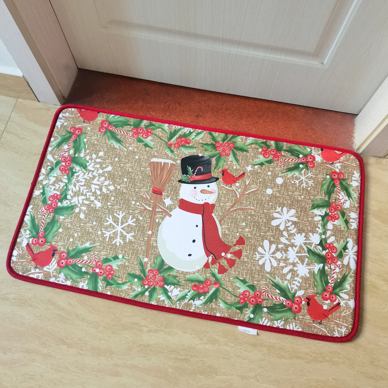 VIKAMA Christmas Snowman Doormat Comfortable and Noise Reducing Entrance Hallway Mat Bedside Rug for Bedroom Home Decor