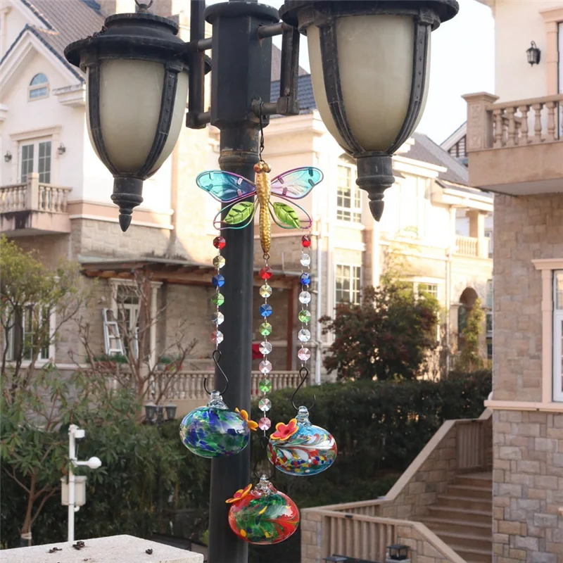 

AK25-Charming Wind Chimes Hanging Bird Feeder With Flower Shape Feeding Ports