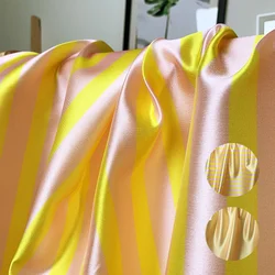 Redraspberry 145cm 140g/m Silk polyester yellow pink stripes fabrics DIY clothes Garment sewing materials dress Freeshipping