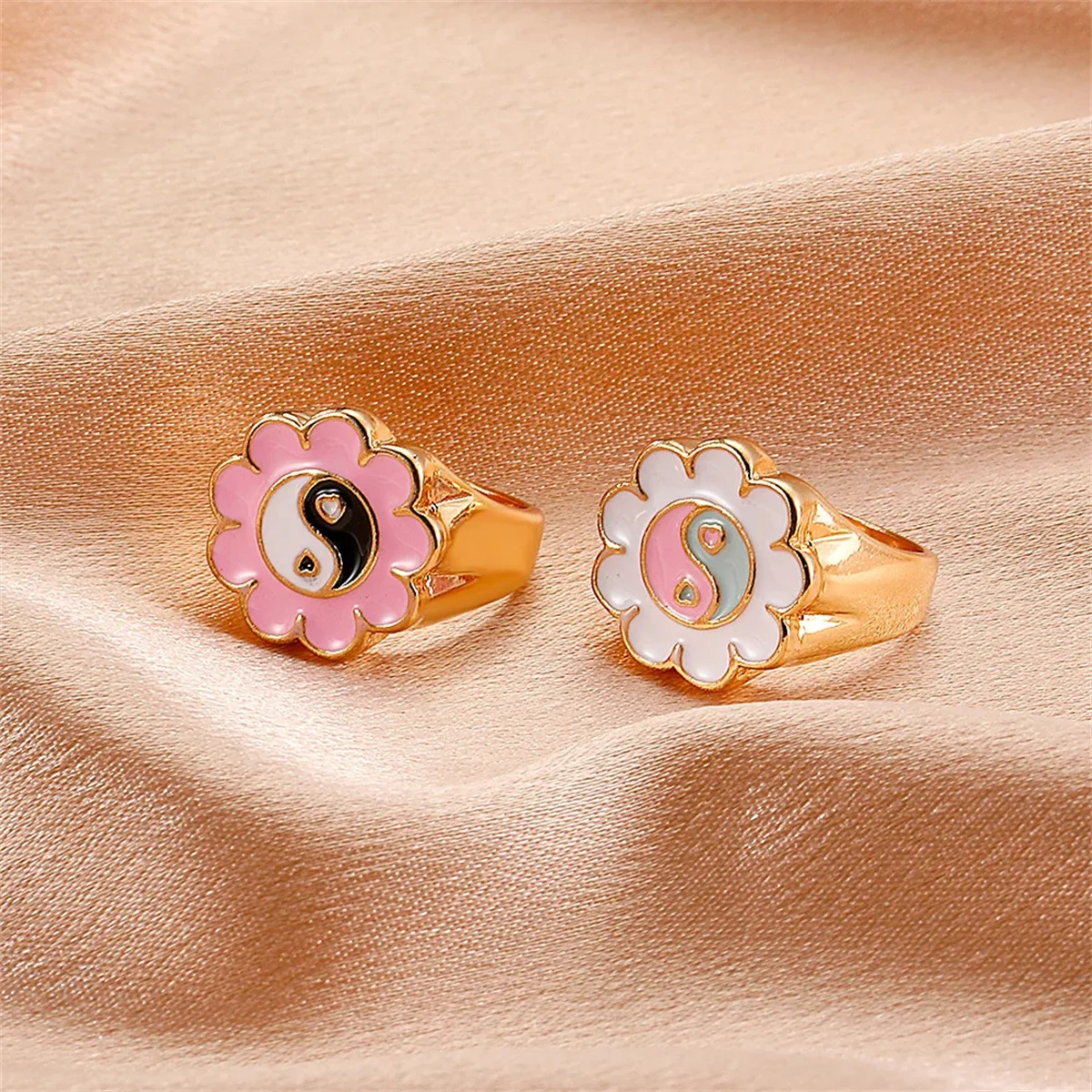 1pc Tai Chi Flower Ring Cute Charm Jewelry Y2K Exaggerated Personalized Ring Party Wedding Matching Birthday Festival Gift 2024