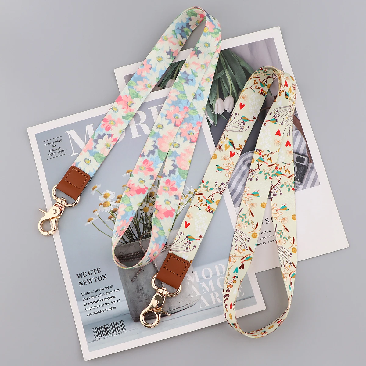 LX1113 Flowers Plants Lanyard Phone Straps For Keys Phone USB ID Badge Holder Hang Rope Key Cord Rose Keychain Neck Straps Gifts