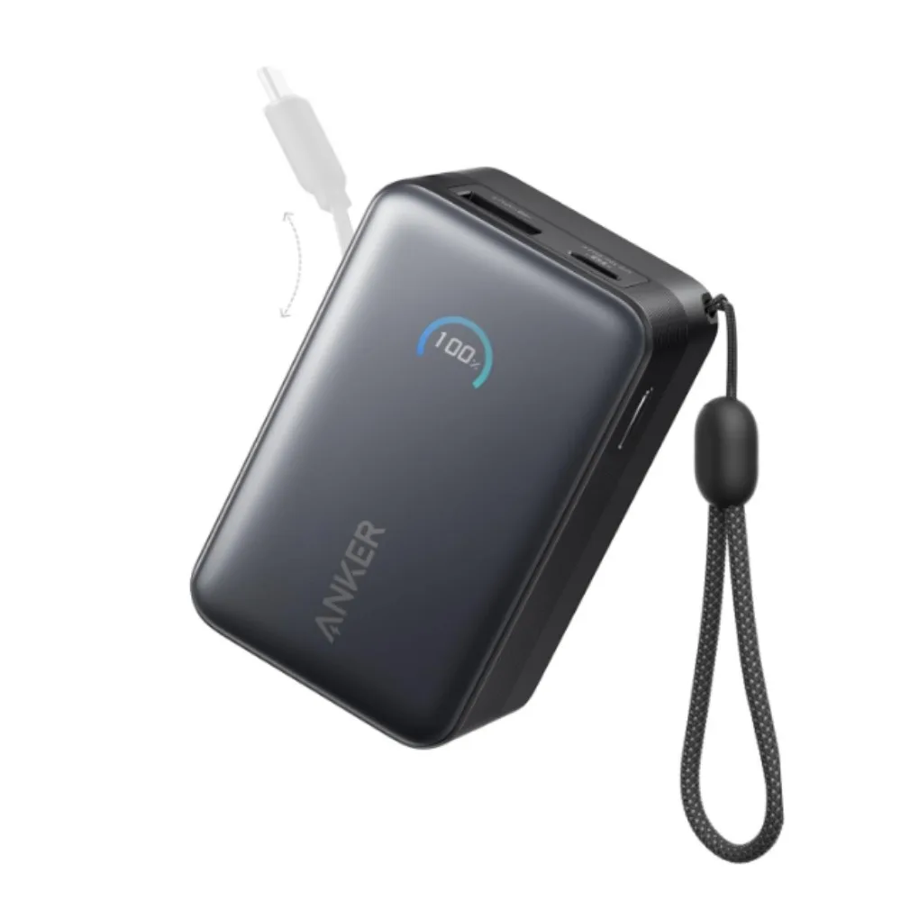Anker A1638 Nano Powerbank 10000mAh 45W PD Built-in Retractable USB-C Cable Smart Display Portable Charger for IPhone Samsung