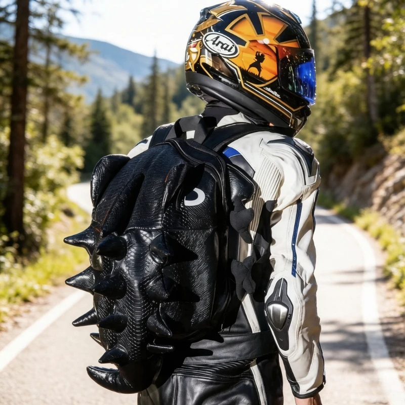 Shark Cartoon Motorcycle Tank Bag, Riding Backpack for Helmet, Rear Seat Luggage, Scratch-Proof Durable Creative Design
