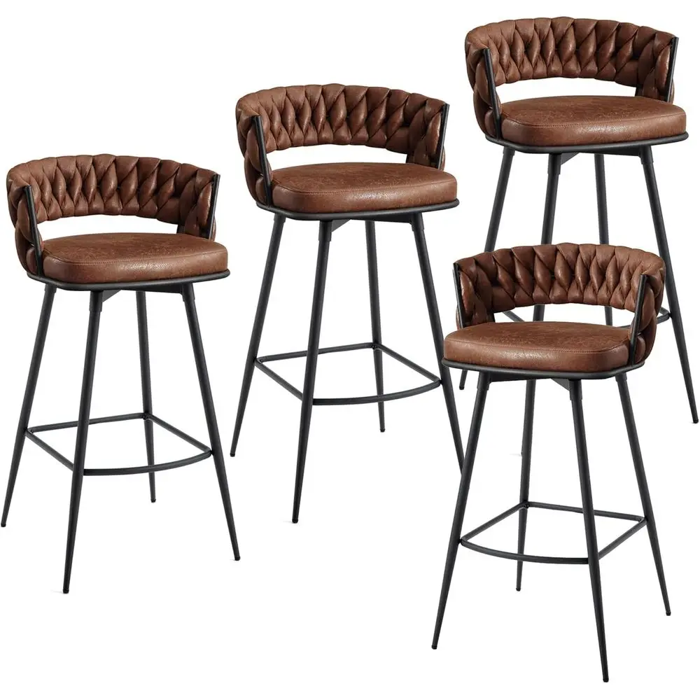 

Set of 4, 26 Seat Height Swivel Bar Stools with Woven Back and Footrest, Suede Fabric for Kitchen Island or Pub