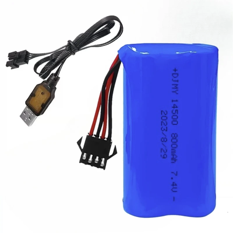 7.4V 800mAh Li-ion Power Battery 14500 SM-4P Plug for High-speed RC Truck RC Car Remote Control Boat Model Spare Battery