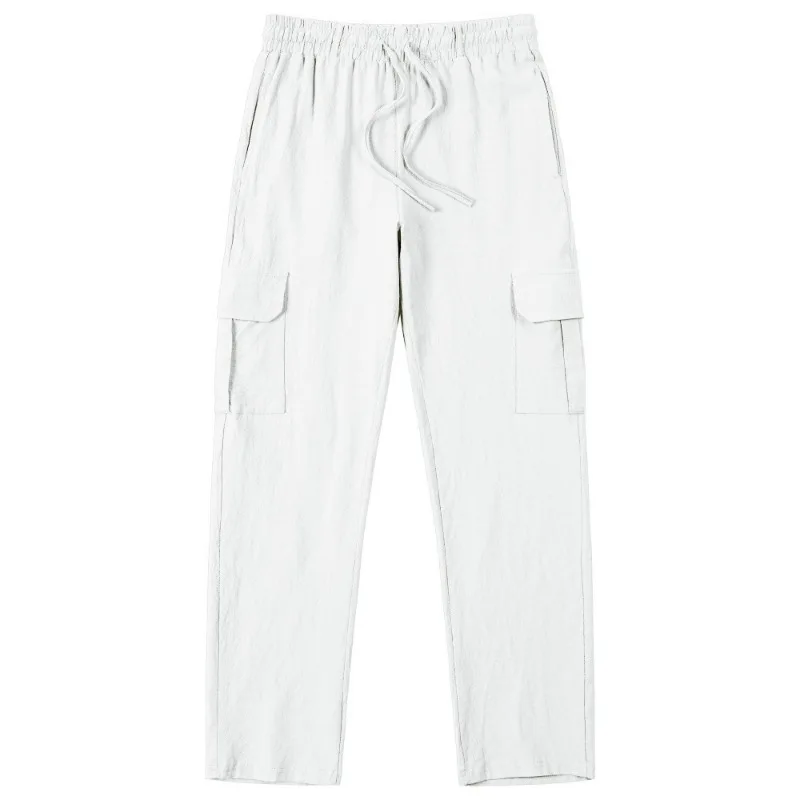 

Four Seasons New Linen Men's Casual Trousers American Sports Wide-leg Pants Men's Overalls