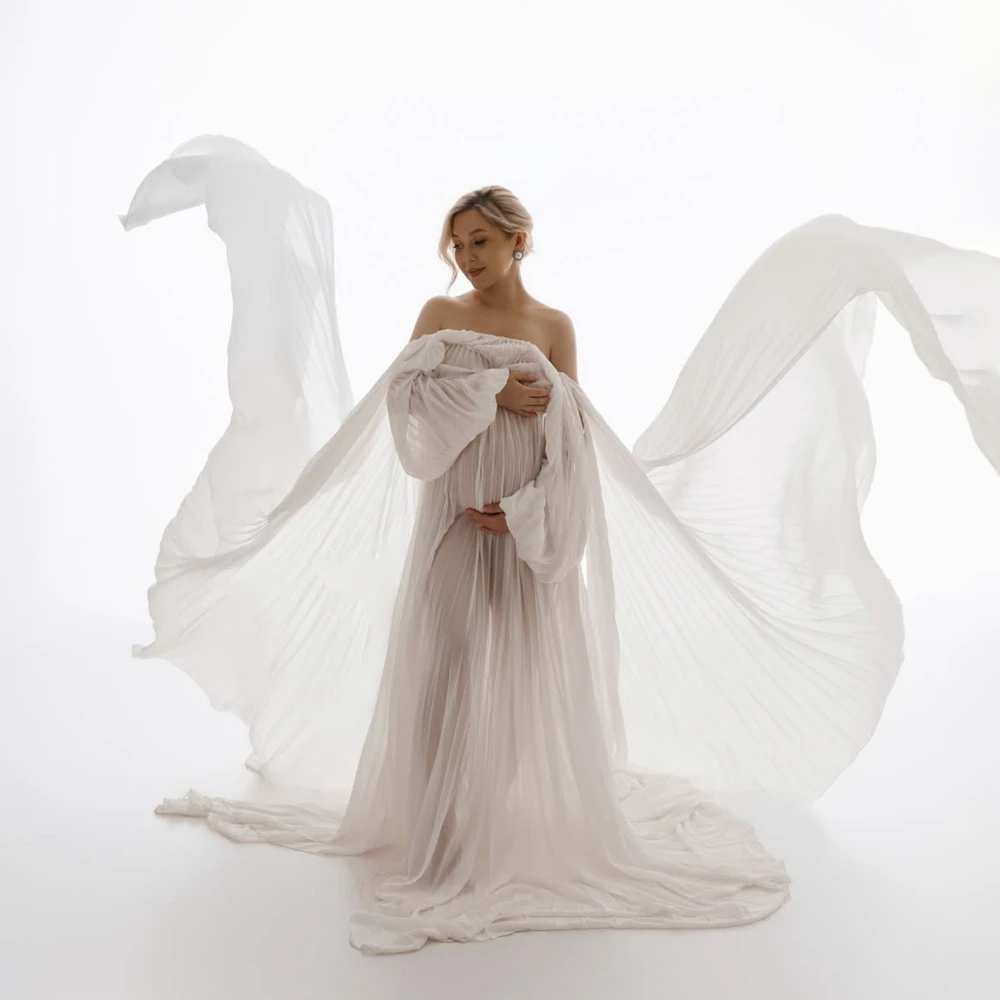 Maternity Photography Dresses Pleated Gown Flowing Cape Dress Pregnant Photo Shoot Outfit High-End Studio Posing Clothing