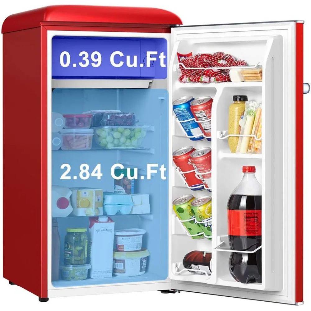 GLR33MRDR10 Retro Compact Refrigerator, Single Door Fridge, Adjustable Mechanical Thermostat with Chiller